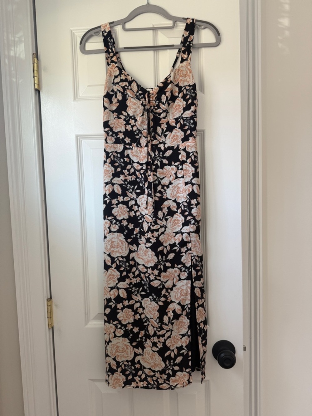 Abercrombie & Fitch Black Midi Dress with Peach Floral Print
